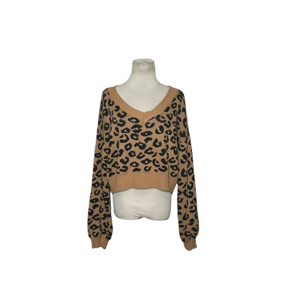Fashion Nova brown black animal print v neck sweater size large - Picture 7 of 9